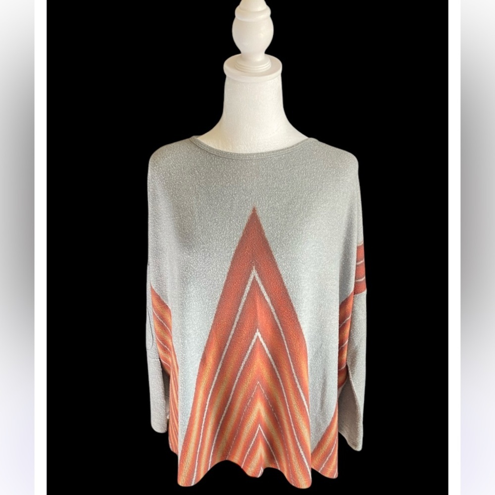 Women’s Go Couture Top, gray and orange, size L, relaxed fit